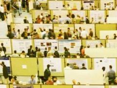 An image of the poster session floor during the 2004 annual SfN conference in San Diego, CA (over 31,000  attendees)