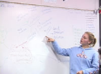 student at board pointing